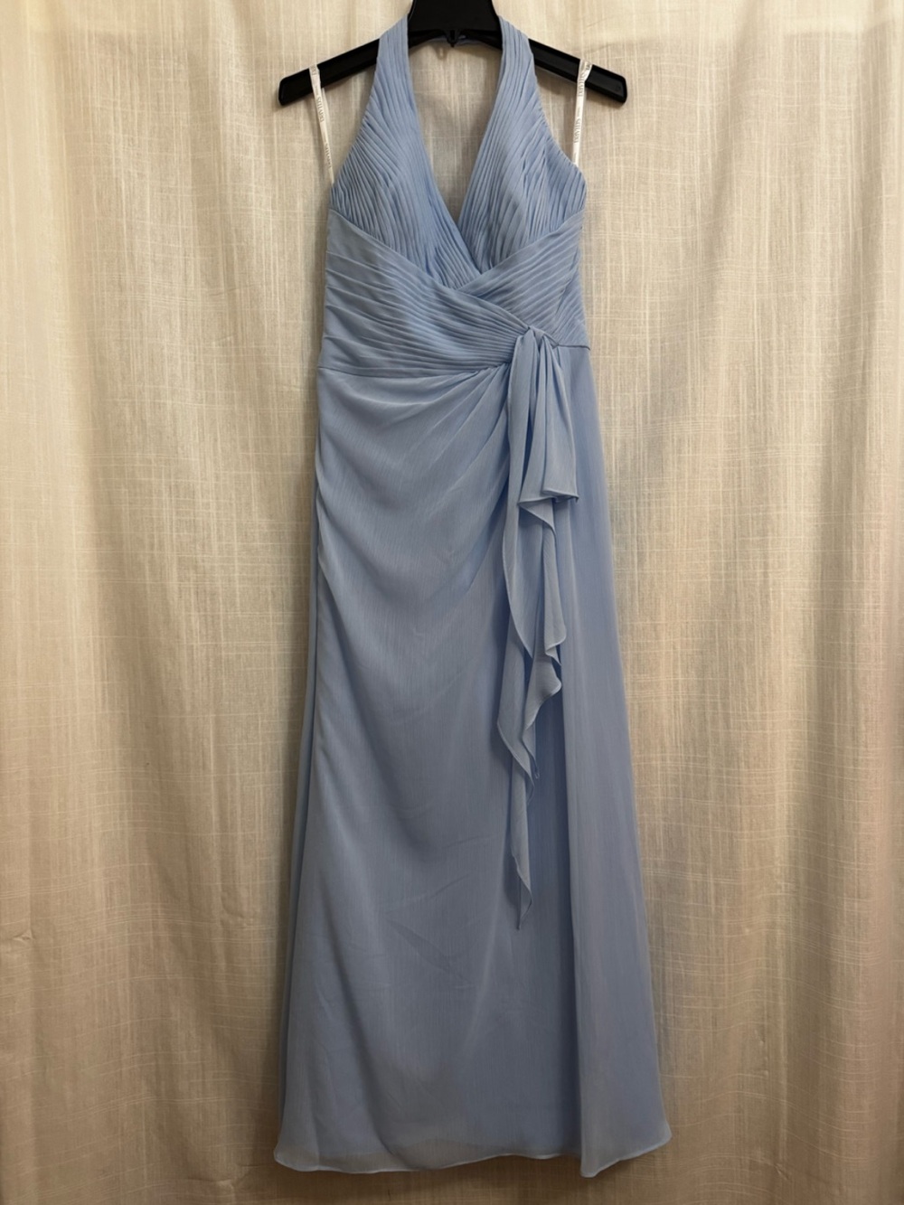 David's Bridal Light/“Ice” Blue Halter Ruched Chiffon Maxi Dress Size 6